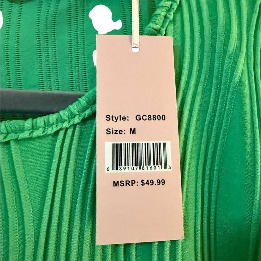 Women’s Green Textured Wave Pattern Short Sleeve Blouse - Size M - Picture 5 of 8